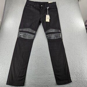 mnml Jeans Mens 36 Black X186 Moto Knee Stretch Biker Zipper Denim Pants